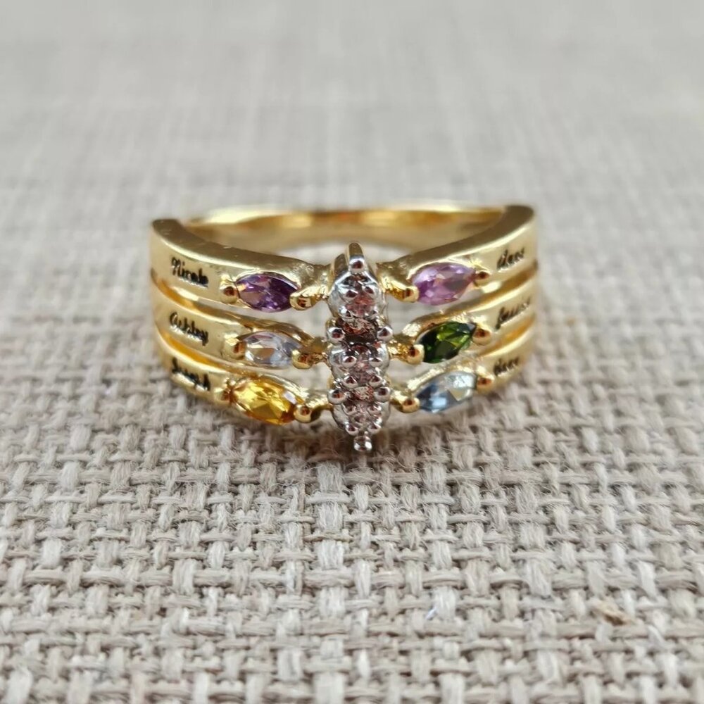 Mix Color Stone Crystal Rhinestone Ring Gold Tone Fashion Jewelry name Engrave - Picture 11 of 13